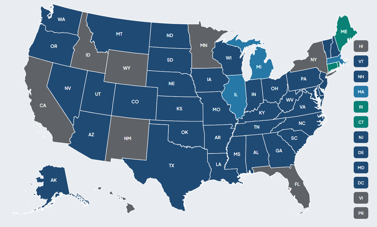 Image of Physical Therapy Compact map showing member states.